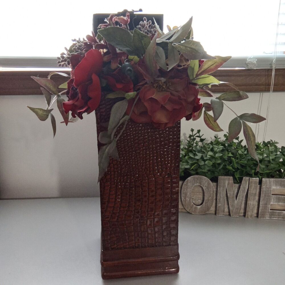 Wooden Box With Flowers Decorative Rustic Farmhouse